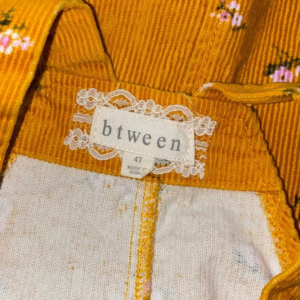 Btween Girls‎ Mustard Yellow Corduroy Floral Pinafore Jumper Dress Toddler 4T